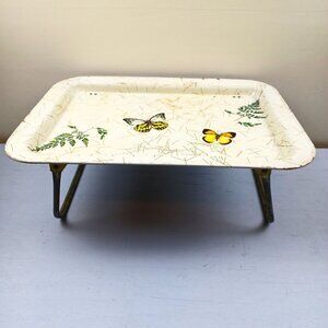 Vintage Folding Metal TV Tray With Butterfly & Fern Pattern